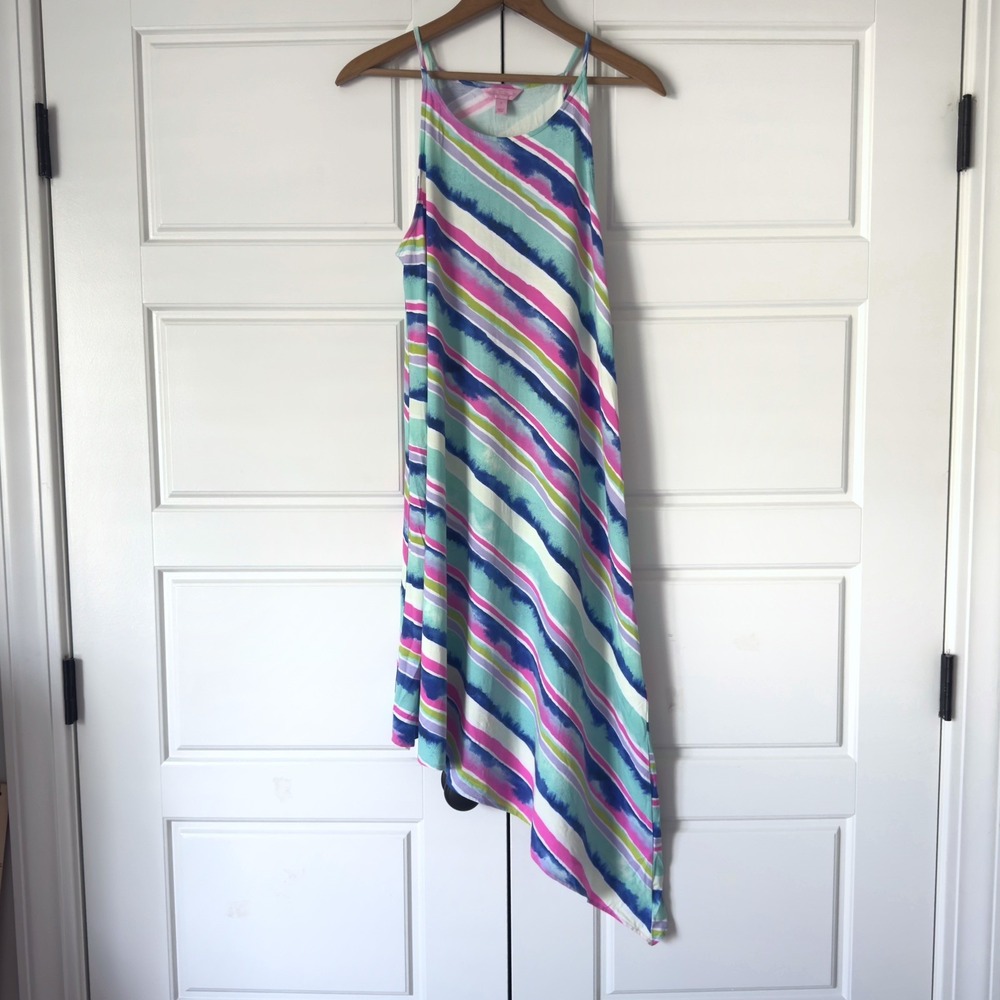 Lilly Pulitzer Striped Halter Midi Dress S Watercolor Asymmetrical Magnolia